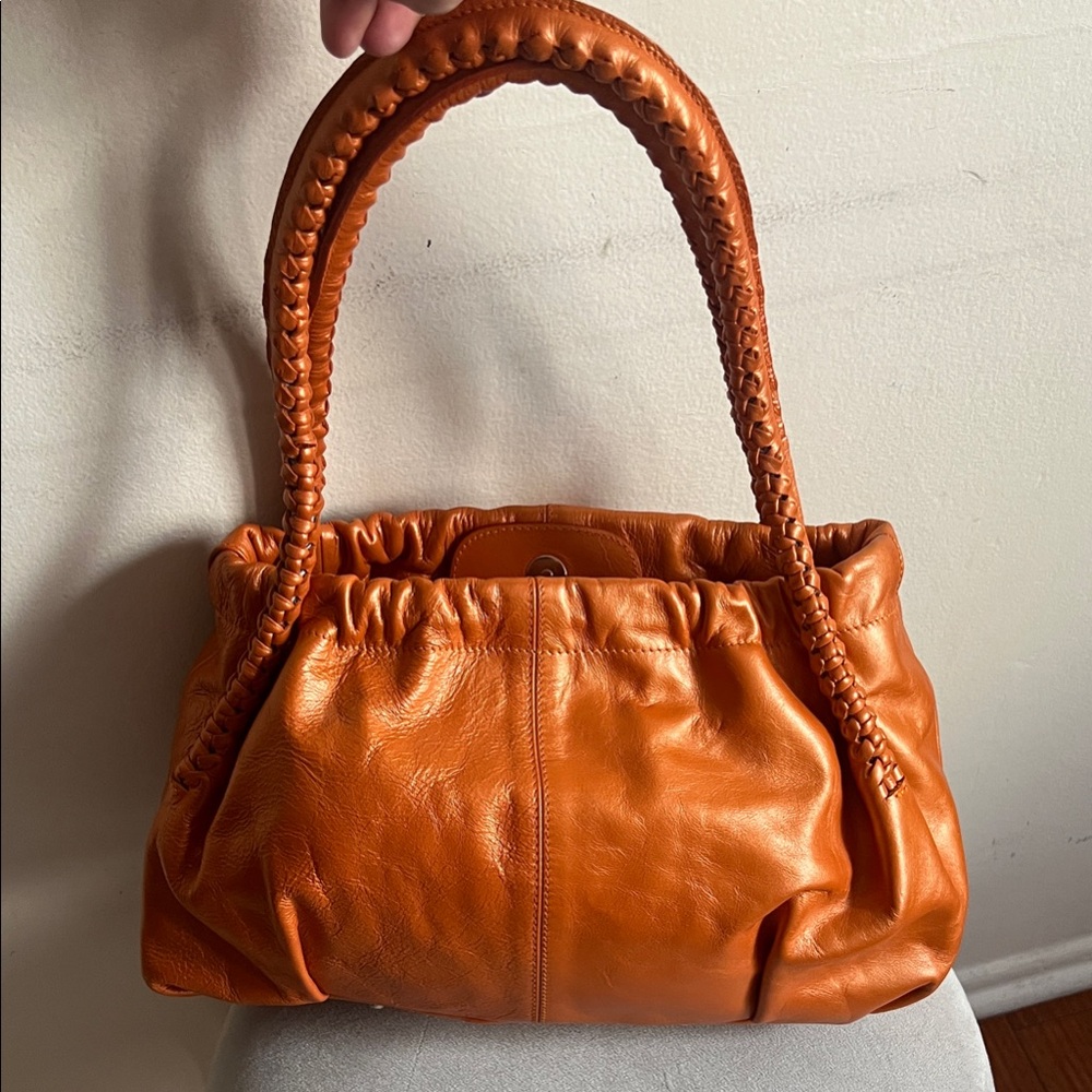 Paolo Masi Orange Braided-Handle Leather Shoulder Bag